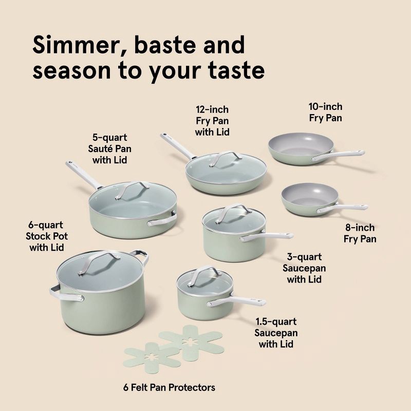 slide 9 of 9, 12pc Nonstick Ceramic Coated Aluminum Cookware Set Sage Green - Figmint™, 12 ct