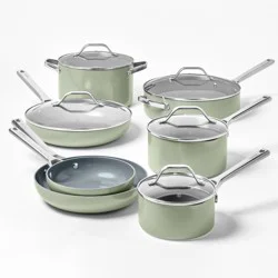 12pc Nonstick Ceramic Coated Aluminum Cookware Set Sage Green - Figmint™