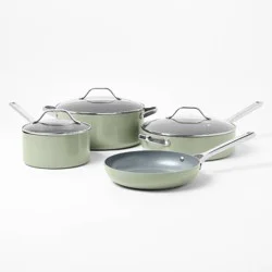 7pc Nonstick Ceramic Coated Aluminum Cookware Set Sage Green - Figmint™: Induction & Dishwasher Safe, PFOA/PTFE-Free