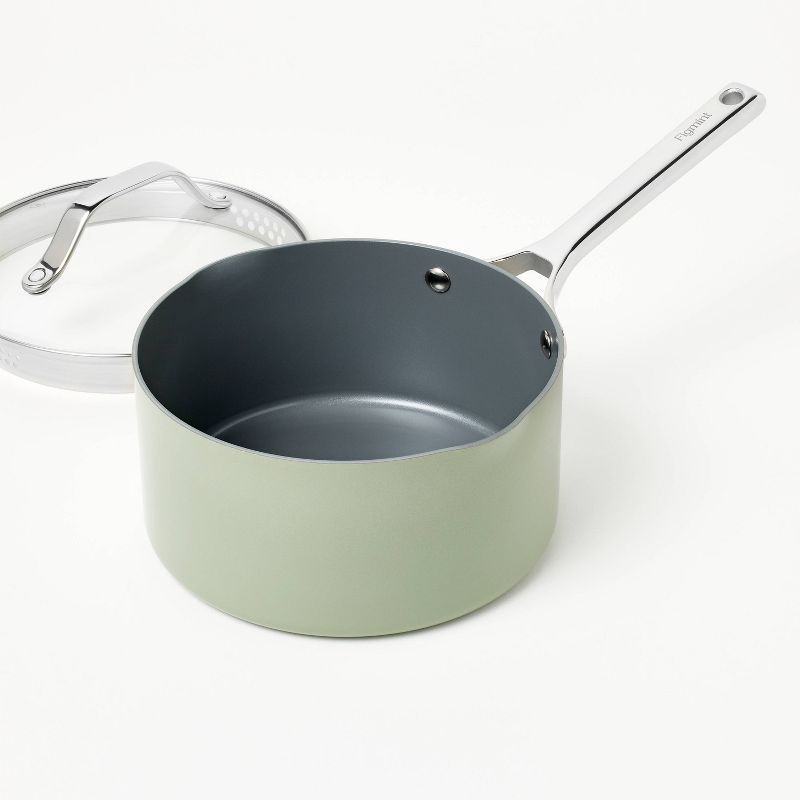 slide 3 of 6, 3qt Nonstick Ceramic Coated Aluminum Sauce Pan Sage Green - Figmint™, 3 qt