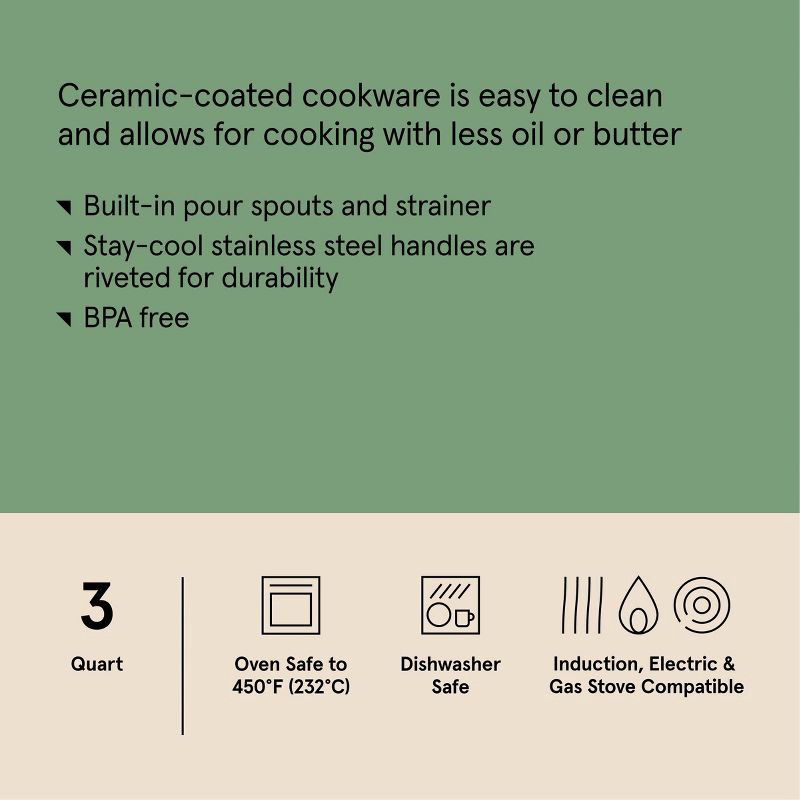 slide 7 of 8, 3qt Nonstick Ceramic Coated Aluminum Sauce Pan Sage Green - Figmint™, 3 qt