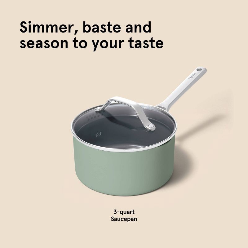 slide 8 of 8, 3qt Nonstick Ceramic Coated Aluminum Sauce Pan Sage Green - Figmint™, 3 qt