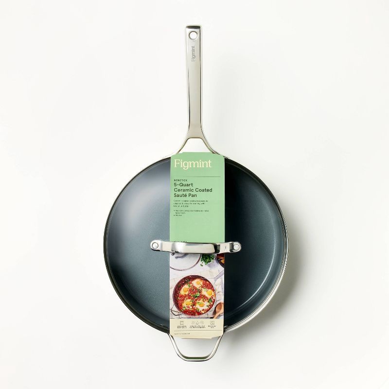 slide 6 of 9, 5qt Nonstick Ceramic Coated Aluminum Saute Pan Cream - Figmint™, 5 qt