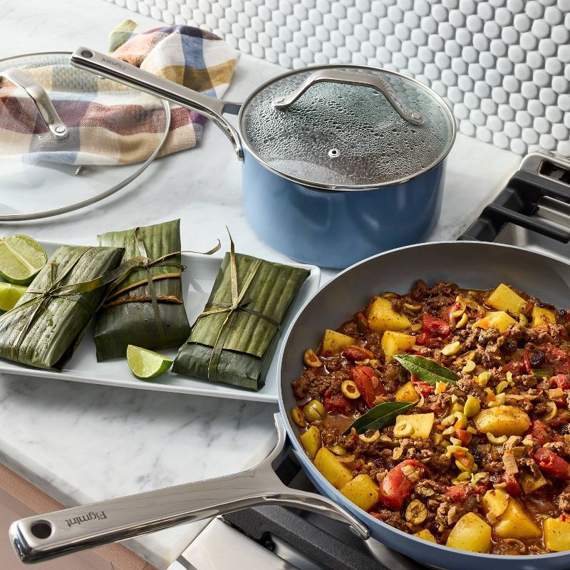 slide 2 of 8, 3qt Nonstick Ceramic Coated Aluminum Sauce Pan Blue - Figmint™, 3 qt