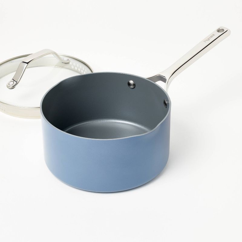 slide 3 of 8, 3qt Nonstick Ceramic Coated Aluminum Sauce Pan Blue - Figmint™, 3 qt