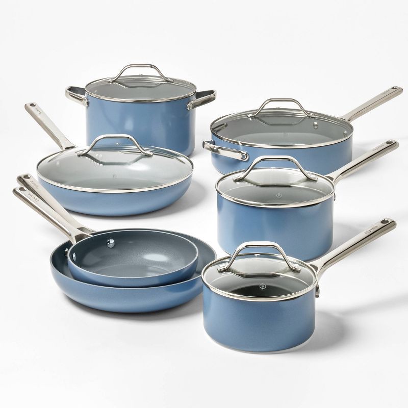 slide 6 of 8, 3qt Nonstick Ceramic Coated Aluminum Sauce Pan Blue - Figmint™, 3 qt