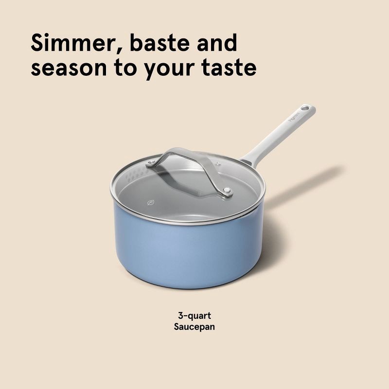 slide 8 of 8, 3qt Nonstick Ceramic Coated Aluminum Sauce Pan Blue - Figmint™, 3 qt