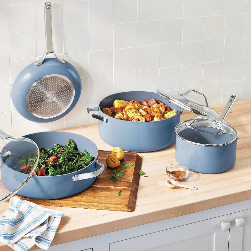 slide 2 of 10, 7pc Nonstick Ceramic Coated Aluminum Cookware Set Blue - Figmint™, 7 ct