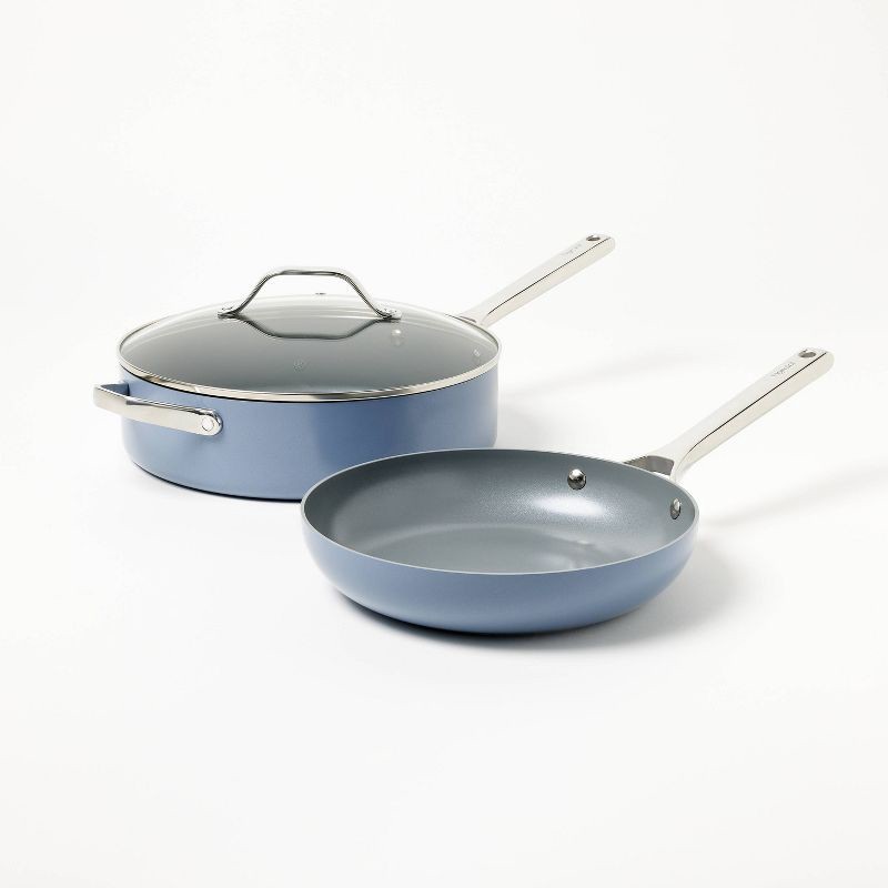 slide 3 of 10, 7pc Nonstick Ceramic Coated Aluminum Cookware Set Blue - Figmint™, 7 ct