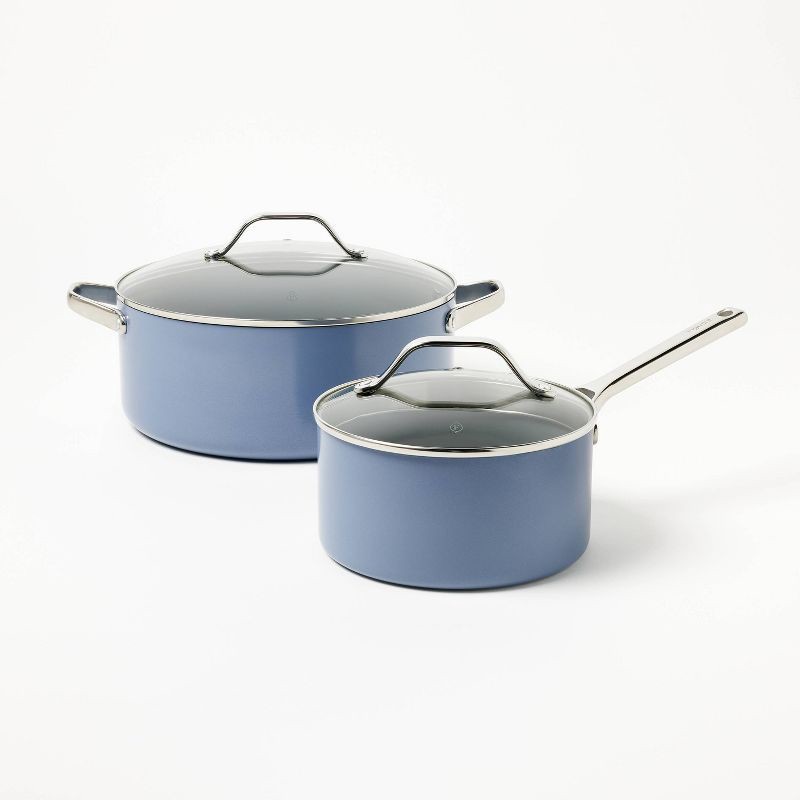 slide 4 of 10, 7pc Nonstick Ceramic Coated Aluminum Cookware Set Blue - Figmint™, 7 ct