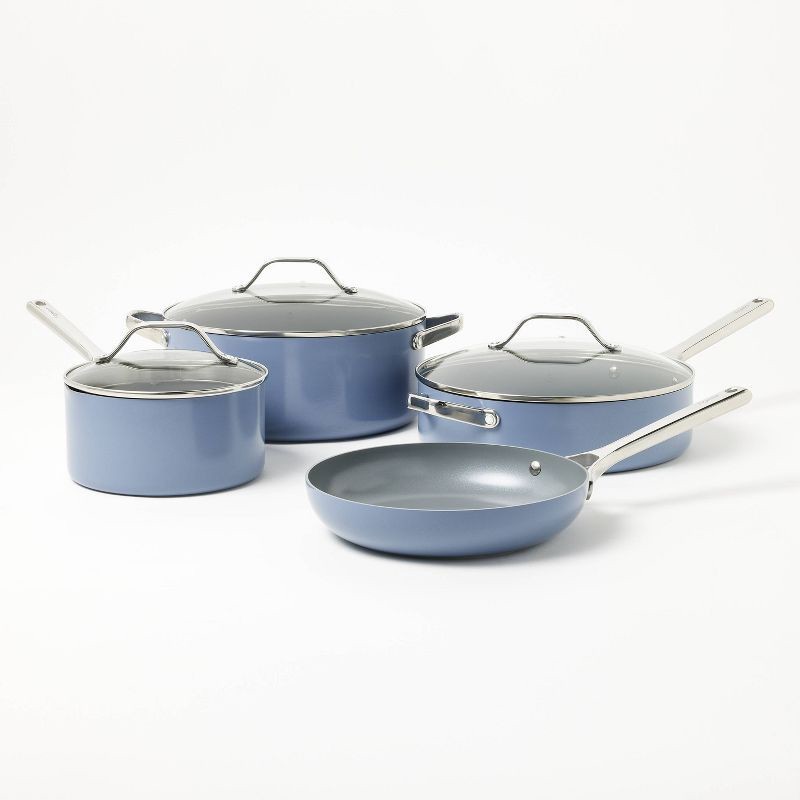 slide 1 of 10, 7pc Nonstick Ceramic Coated Aluminum Cookware Set Blue - Figmint™, 7 ct