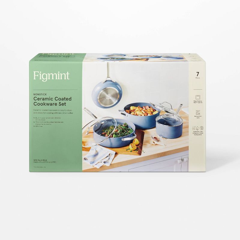 slide 8 of 10, 7pc Nonstick Ceramic Coated Aluminum Cookware Set Blue - Figmint™, 7 ct