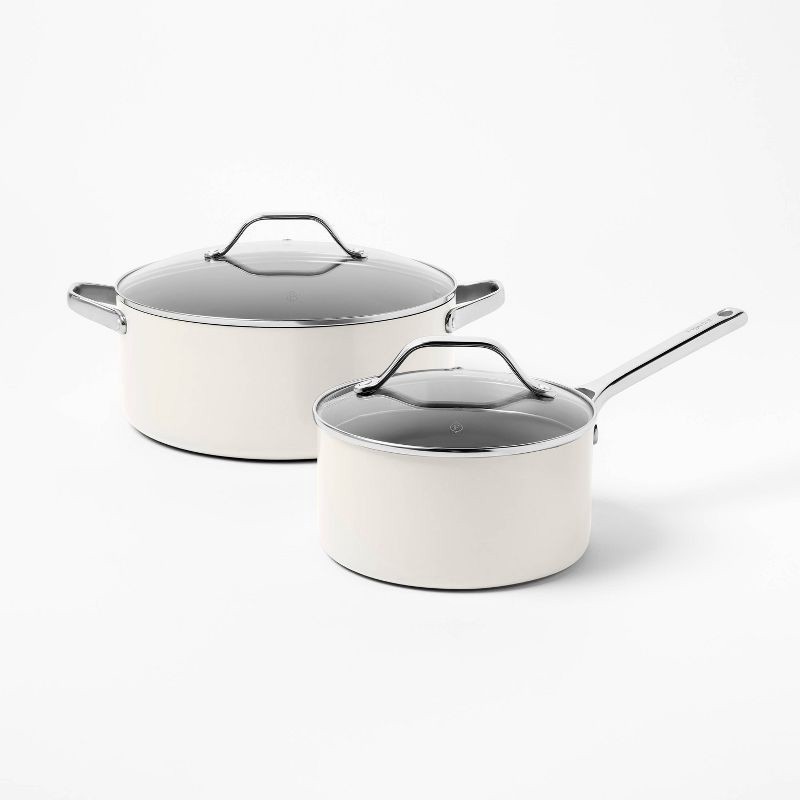 slide 4 of 10, 7pc Nonstick Ceramic Coated Aluminum Cookware Set Cream - Figmint™, 7 ct