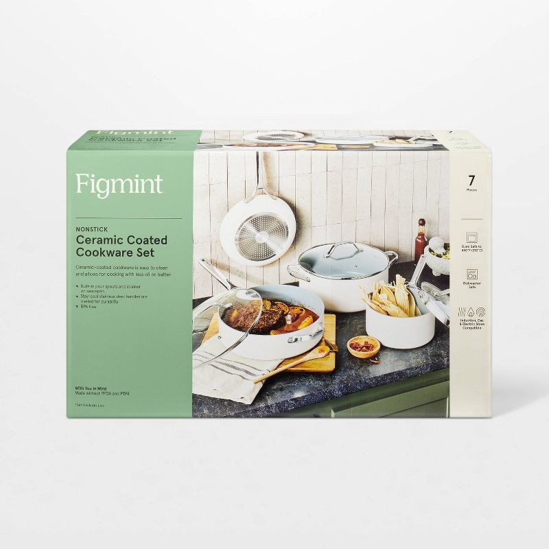 slide 8 of 10, 7pc Nonstick Ceramic Coated Aluminum Cookware Set Cream - Figmint™, 7 ct