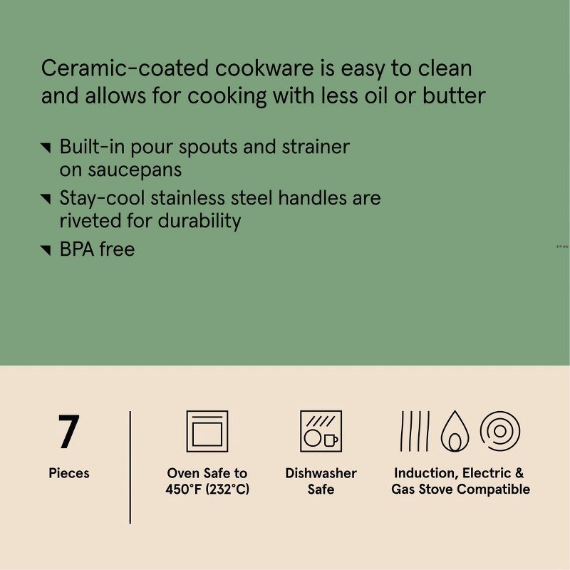 slide 9 of 10, 7pc Nonstick Ceramic Coated Aluminum Cookware Set Cream - Figmint™, 7 ct