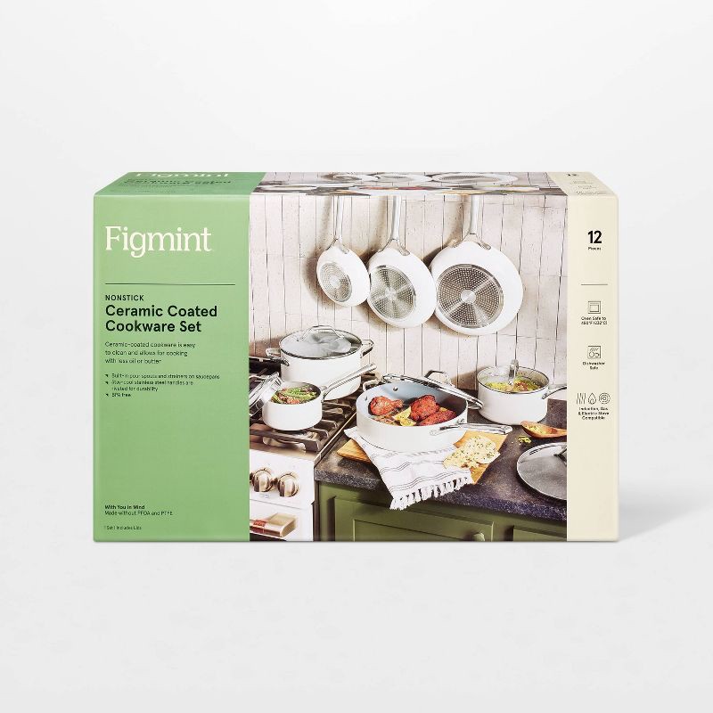 slide 7 of 9, 12pc Nonstick Ceramic Coated Aluminum Cookware Set Cream - Figmint™, 12 ct