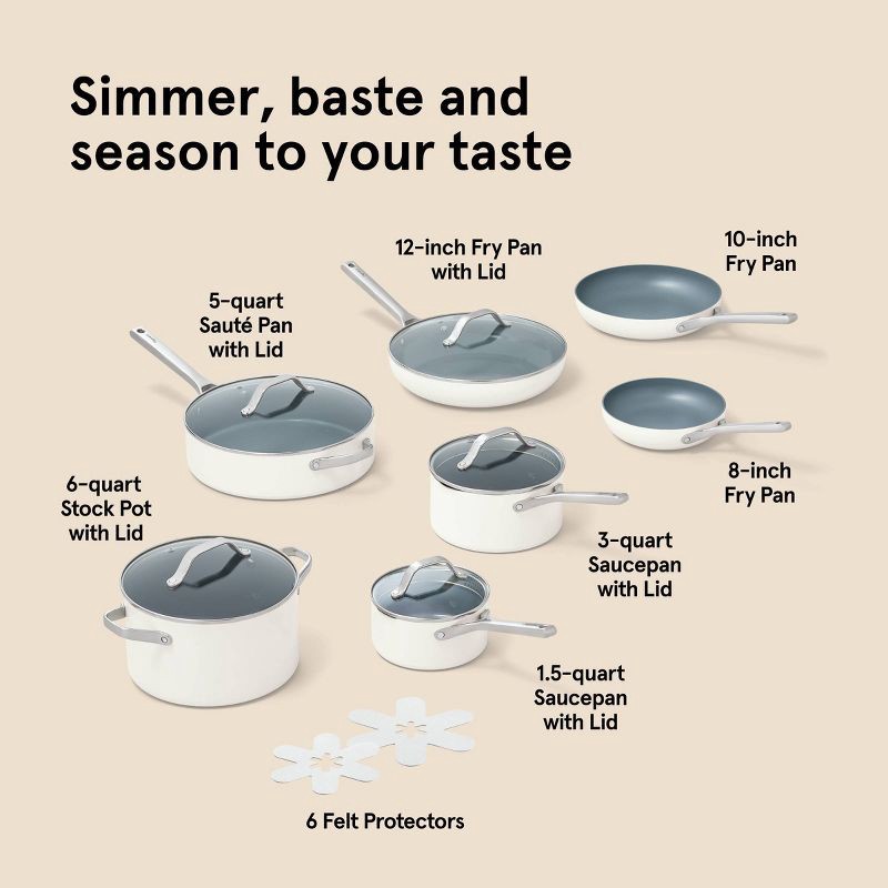 slide 9 of 9, 12pc Nonstick Ceramic Coated Aluminum Cookware Set Cream - Figmint™, 12 ct