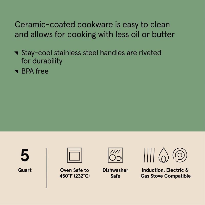 slide 7 of 8, 5qt Nonstick Ceramic Coated Aluminum Saute Pan Blue - Figmint™™, 5 qt