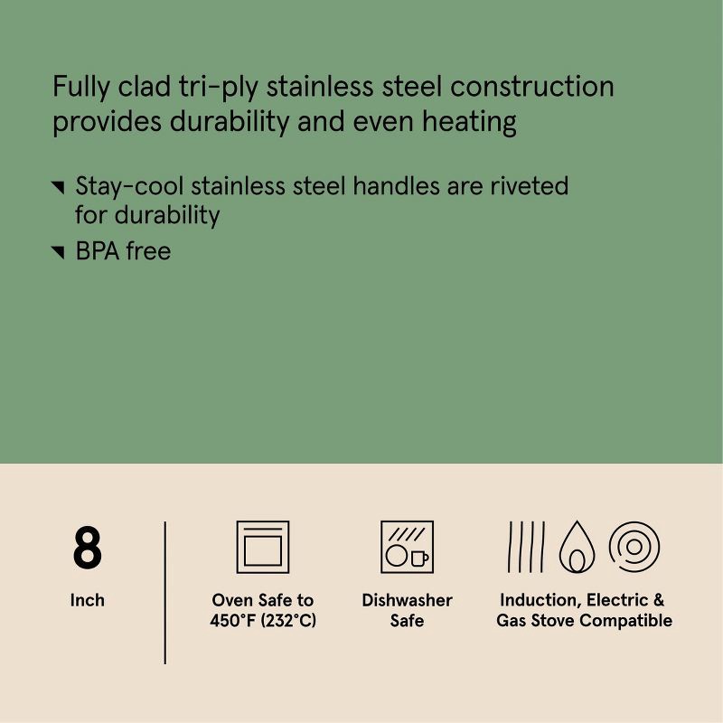 slide 6 of 7, 8" Stainless Steel Frypan Silver - Figmint™, 1 ct