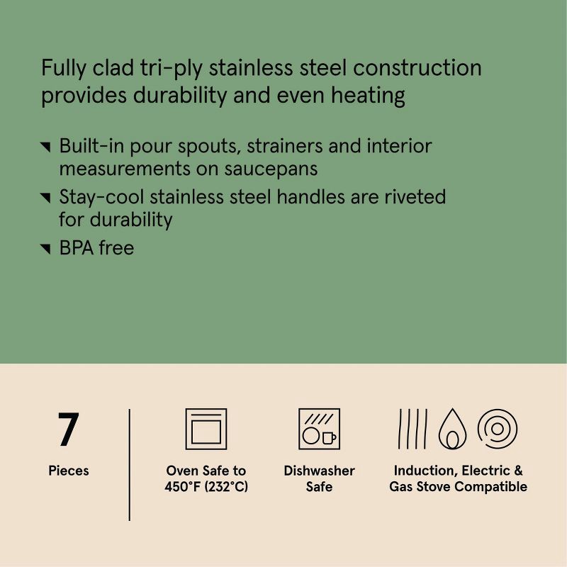 slide 8 of 9, 7pc Stainless Steel Cookware Set Silver - Figmint™, 7 ct
