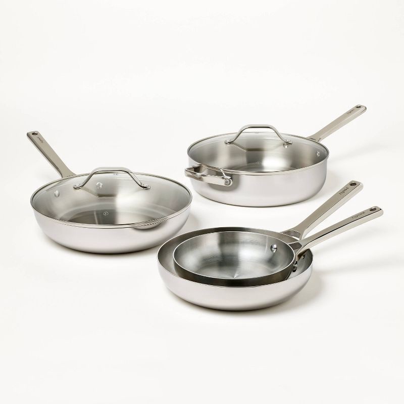 slide 3 of 9, 12pc Stainless Steel Cookware Set with 6pc Pan Protectors Silver - Figmint™, 12 ct, 6 ct