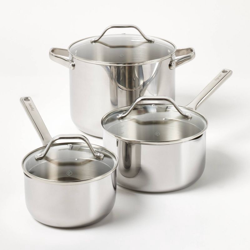 slide 4 of 9, 12pc Stainless Steel Cookware Set with 6pc Pan Protectors Silver - Figmint™, 12 ct, 6 ct