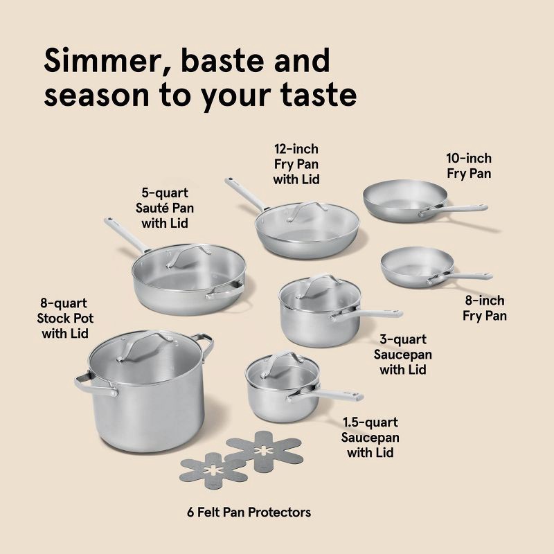 slide 9 of 9, 12pc Stainless Steel Cookware Set with 6pc Pan Protectors Silver - Figmint™, 12 ct, 6 ct