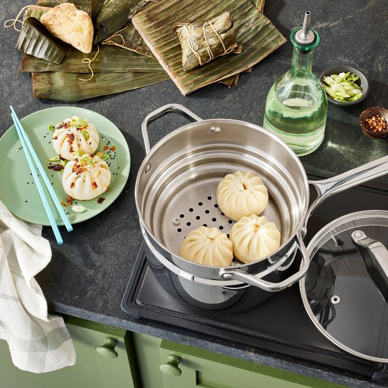 slide 2 of 8, 3qt Stainless Steel Sauce Pan with Lid Silver - Figmint™, 3 qt