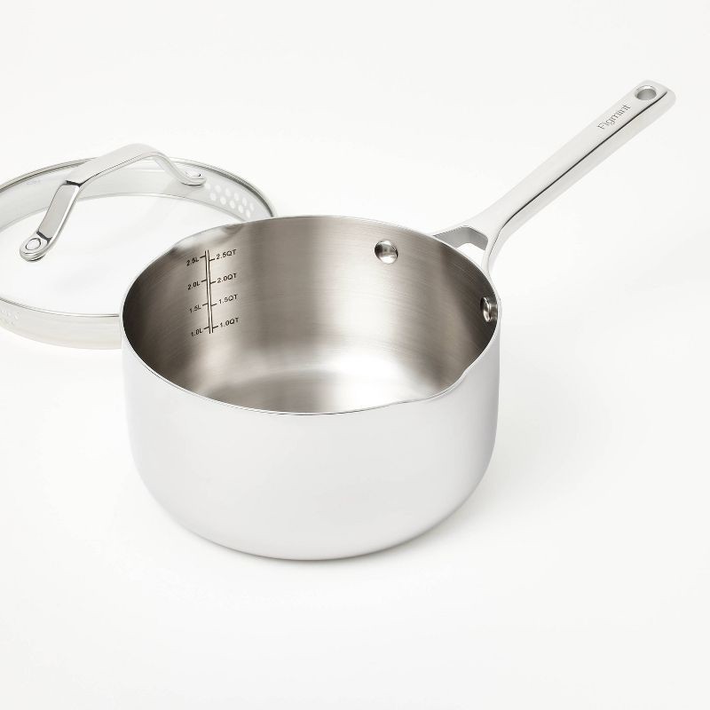 slide 3 of 8, 3qt Stainless Steel Sauce Pan with Lid Silver - Figmint™, 3 qt