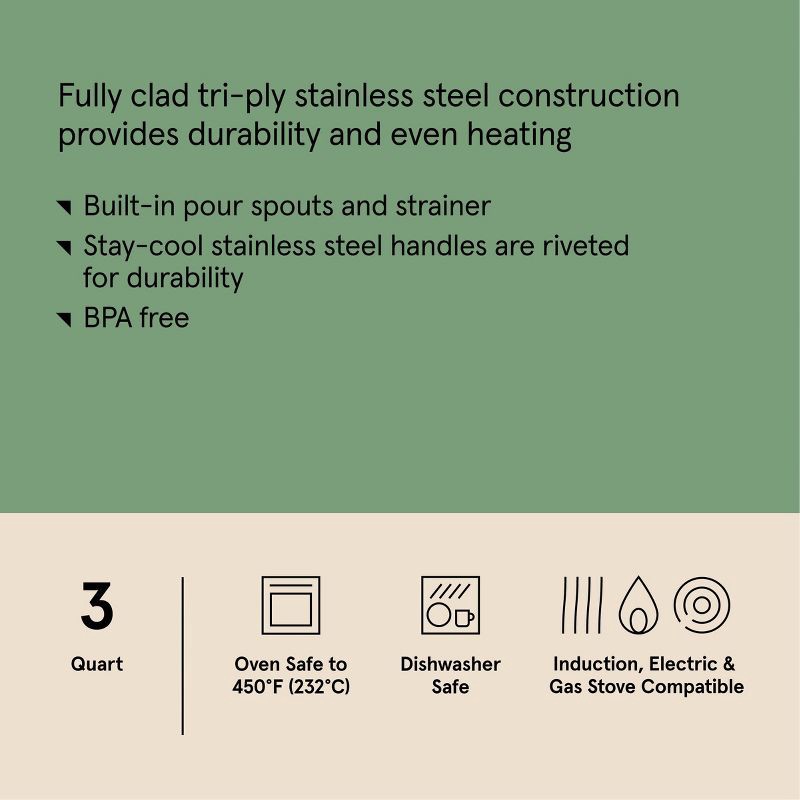 slide 7 of 8, 3qt Stainless Steel Sauce Pan with Lid Silver - Figmint™, 3 qt