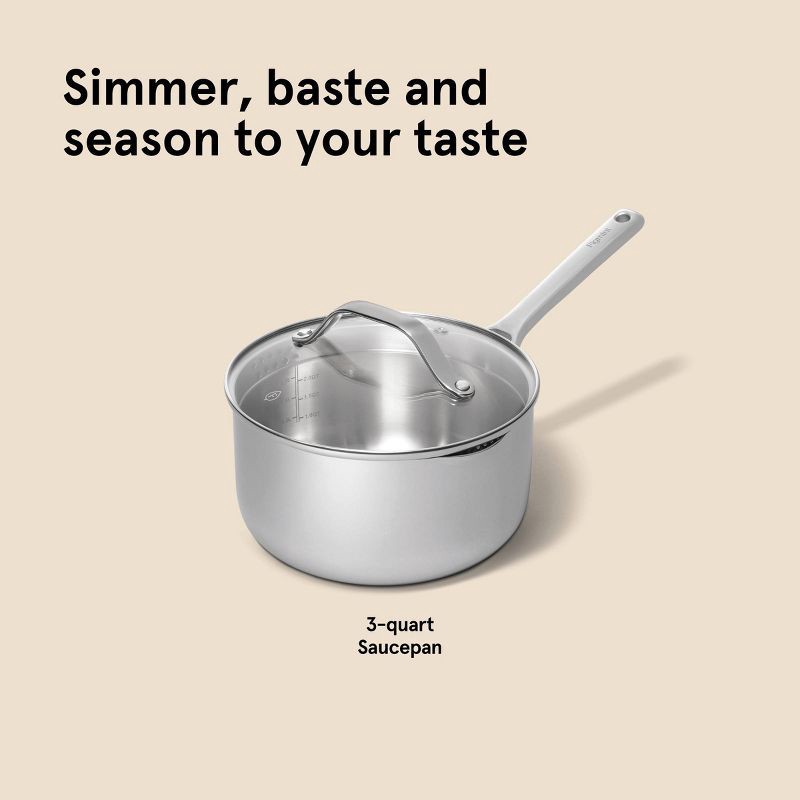 slide 8 of 8, 3qt Stainless Steel Sauce Pan with Lid Silver - Figmint™, 3 qt