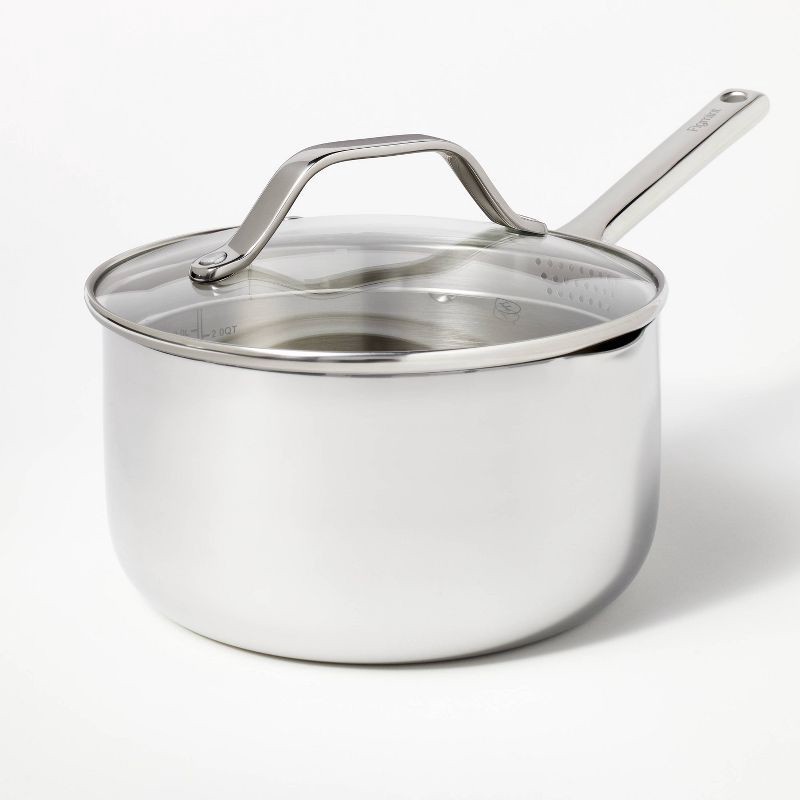 slide 1 of 8, 3qt Stainless Steel Sauce Pan with Lid Silver - Figmint™, 3 qt