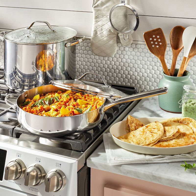 slide 2 of 8, 5qt Stainless Steel Saute Pan Silver - Figmint™, 5 qt