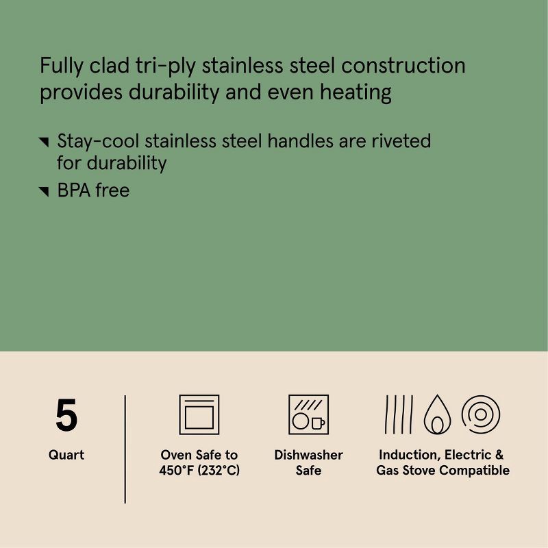 slide 7 of 8, 5qt Stainless Steel Saute Pan Silver - Figmint™, 5 qt