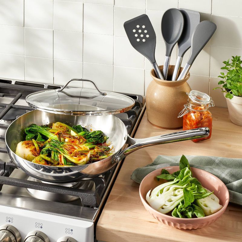 slide 2 of 6, 12" Stainless Steel Frypan with Cover Silver - Figmint™, 1 ct
