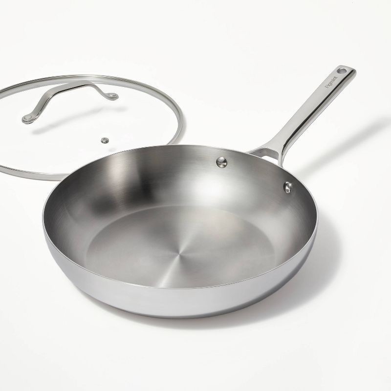 slide 3 of 6, 12" Stainless Steel Frypan with Cover Silver - Figmint™, 1 ct