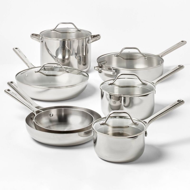 slide 6 of 6, 12" Stainless Steel Frypan with Cover Silver - Figmint™, 1 ct