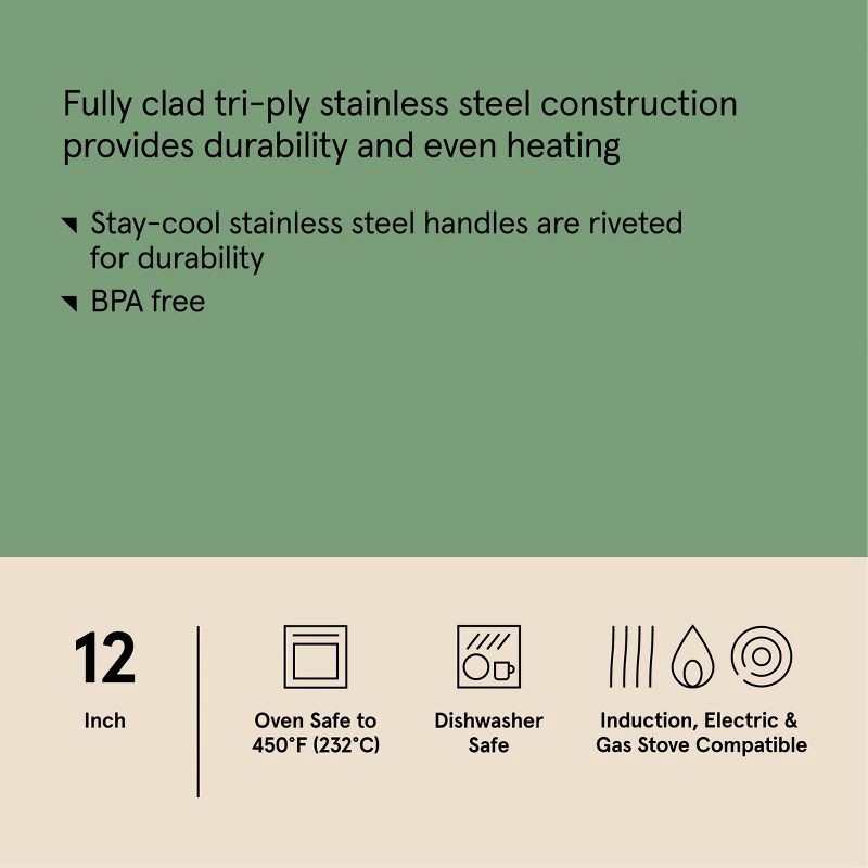 slide 7 of 8, 12" Stainless Steel Frypan with Cover Silver - Figmint™, 1 ct