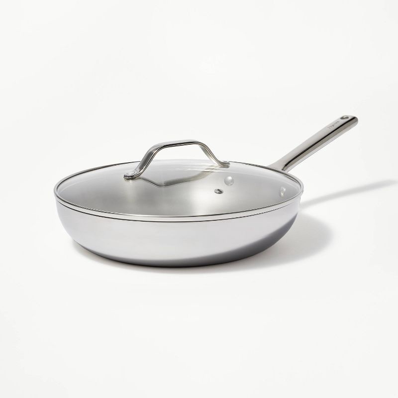 slide 1 of 6, 12" Stainless Steel Frypan with Cover Silver - Figmint™, 1 ct