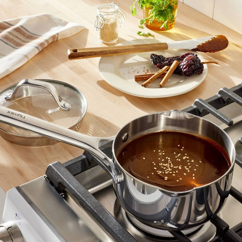 slide 2 of 8, 1.5qt Stainless Steel Sauce Pan with Straining Lid Silver - Figmint™, 1.5 qt