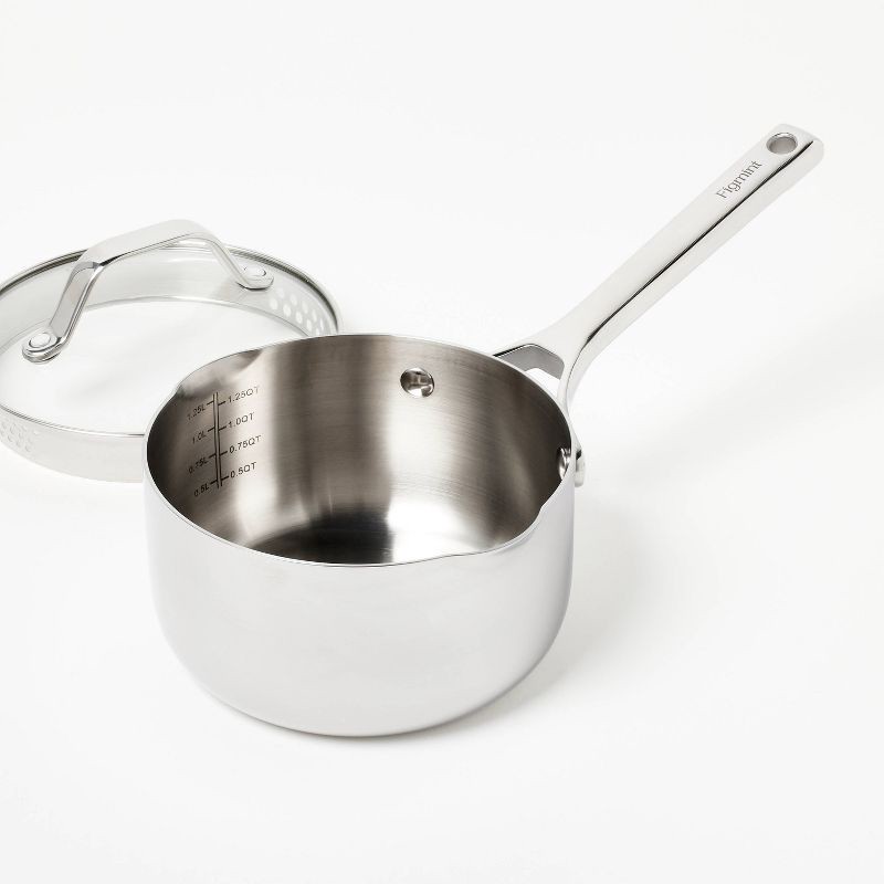 slide 3 of 8, 1.5qt Stainless Steel Sauce Pan with Straining Lid Silver - Figmint™, 1.5 qt