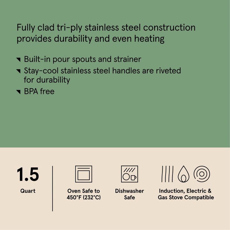 slide 7 of 8, 1.5qt Stainless Steel Sauce Pan with Straining Lid Silver - Figmint™, 1.5 qt