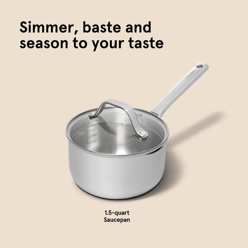 slide 8 of 8, 1.5qt Stainless Steel Sauce Pan with Straining Lid Silver - Figmint™, 1.5 qt