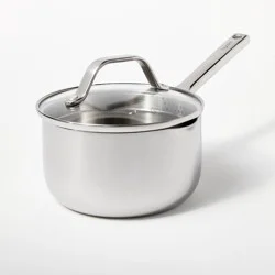 1.5qt Stainless Steel Sauce Pan with Straining Lid Silver - Figmint™