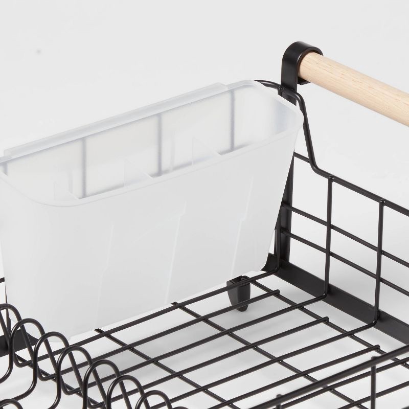 slide 3 of 3, Metal Dish Rack with Powder Coated Finish and Rubber Wood Handles Black - Brightroom™: Freestanding Dish Drying Rack, 1 ct