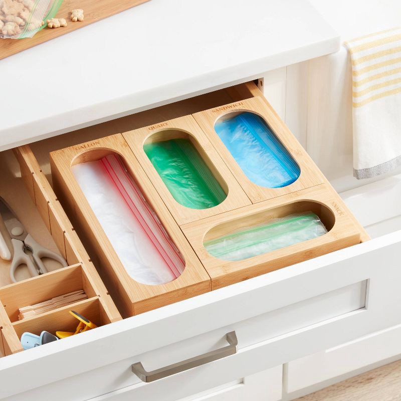 slide 2 of 3, Natural Plastic Food Storage Bag Organizer Yellow - Brightroom™: Freestanding Bag Holder, Kitchen Dispenser, 12.75"x12.75", 1 ct