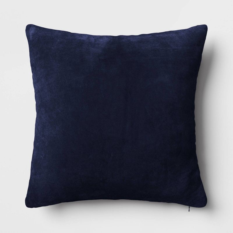 slide 1 of 4, Square Washed Cotton Velvet Throw Pillow - Threshold™: Indoor Decorative Cushion, Removable Cover, Zip Closure, 1 ct