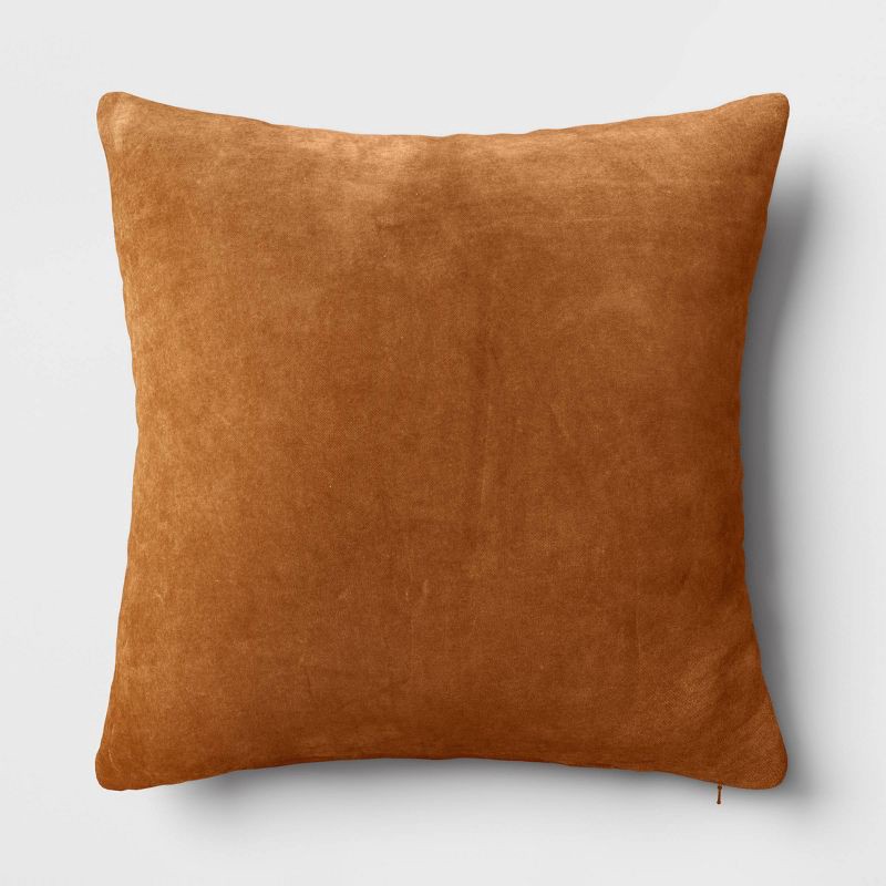 slide 1 of 4, Washed Cotton Velvet Square Throw Pillow Light Brown - Threshold™, 1 ct