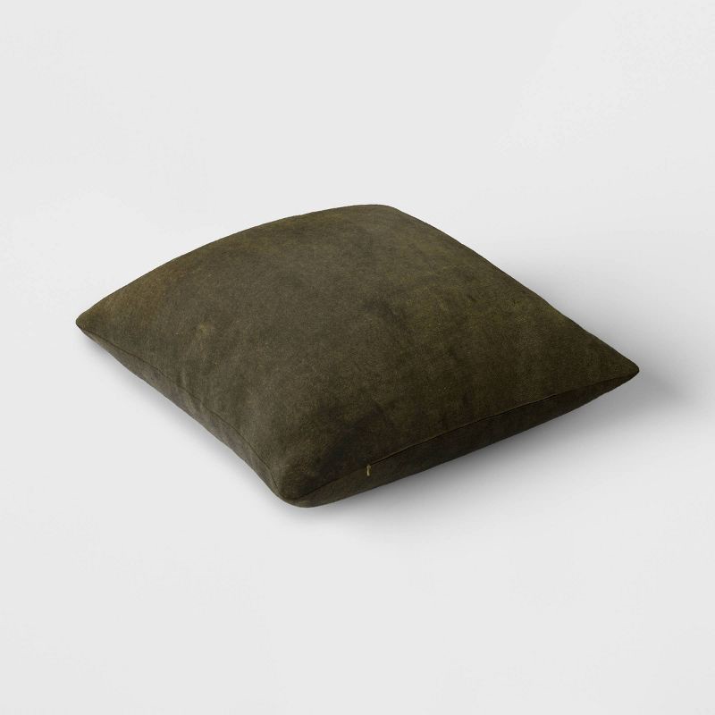 slide 3 of 4, Washed Cotton Velvet Square Throw Pillow Green - Threshold™: Indoor Decorative Cushion, Zippered Cover, Polyester Fill, 1 ct