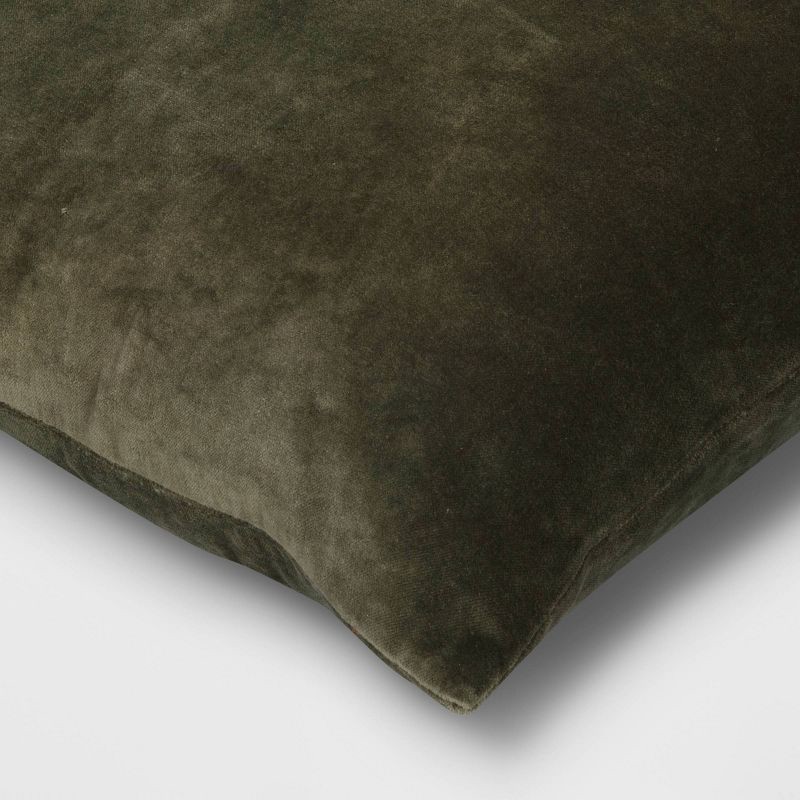 slide 4 of 4, Washed Cotton Velvet Square Throw Pillow Green - Threshold™: Indoor Decorative Cushion, Zippered Cover, Polyester Fill, 1 ct